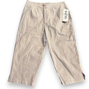 David Paul New York Stretch women's linen blend capri pants oatmeal sz 10 NWT